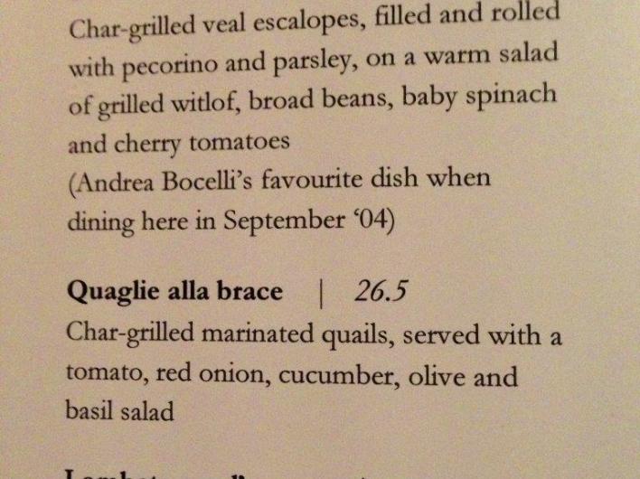 Ahh. One of these “we’re so fancy, our menu is in Italian” places. I deduce that main courses are the expensive ones.